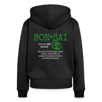 Bonsai - Frauen Premium Bio Zip Hoodie - Schwarz - Hinten - Julia (174cm)