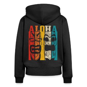 Hawaii Aloha Tiki Vintage - Frauen Premium Bio Zip Hoodie - Schwarz - Hinten - Julia (174cm)