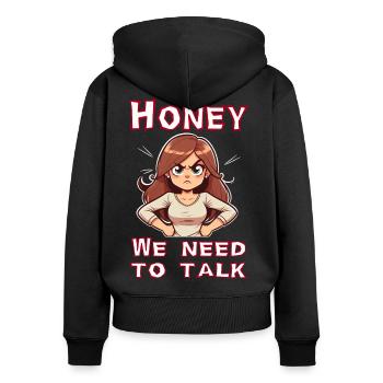 Chérie, nous avons besoin de parler - Sweat à capuche zippé Premium bio Femme - noir - Dos - Julia (174cm)