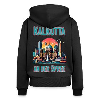 Calcutta sur la Spree - Sweat à capuche zippé Premium bio Femme - noir - Dos - Julia (174cm)