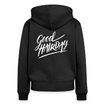 Hair - Frauen Premium Bio Zip Hoodie - Schwarz - Hinten - Julia (174cm)