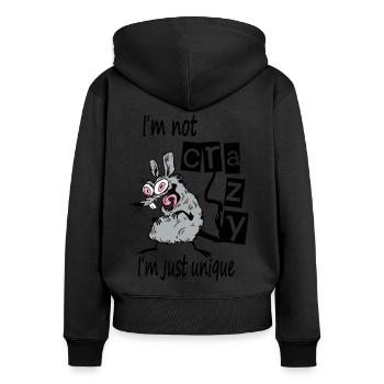 Ich bin nicht verrückt, ich bin nur einzigartig - Frauen Premium Bio Zip Hoodie - Schwarz - Hinten - Julia (174cm)