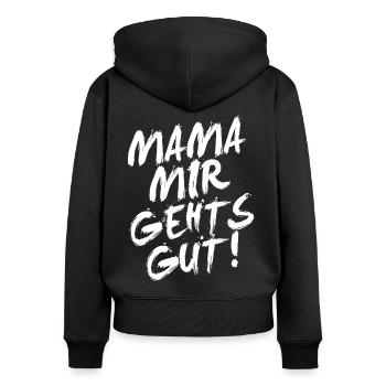 Malle - Frauen Premium Bio Zip Hoodie - Schwarz - Hinten - Julia (174cm)