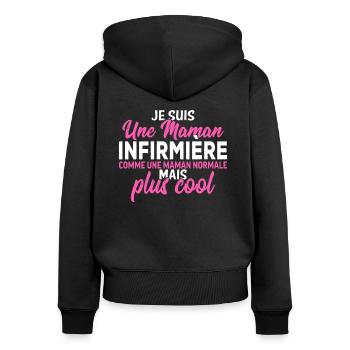 je suis une maman infirmière - Sweat à capuche zippé Premium bio Femme - noir - Dos - Julia (174cm)