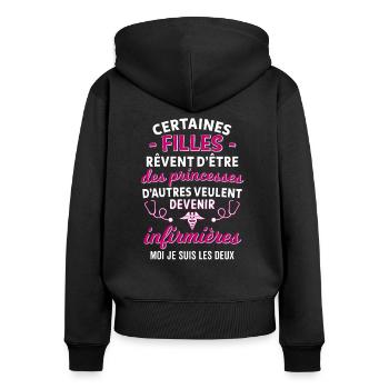 infirmière et Princesse - Sweat à capuche zippé Premium bio Femme - noir - Dos - Julia (174cm)