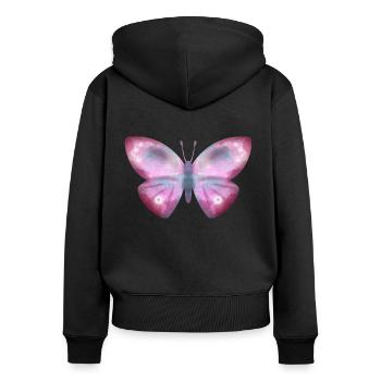 Schmetterling - Frauen Premium Bio Zip Hoodie - Schwarz - Hinten - Julia (174cm)