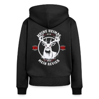 Meine Heimat, mein Revier - Frauen Premium Bio Zip Hoodie - Schwarz - Hinten - Julia (174cm)