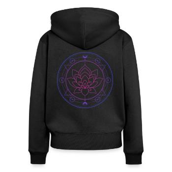 Lotus Mond Heilige Geometrie - Frauen Premium Bio Zip Hoodie - Schwarz - Hinten - Julia (174cm)