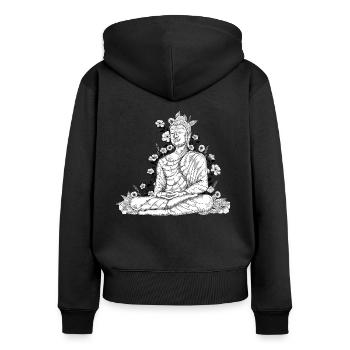 Buddha - Frauen Premium Bio Zip Hoodie - Schwarz - Hinten - Julia (174cm)