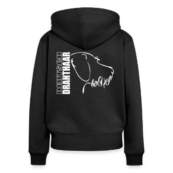 DEUTSCH DRAHTHAAR PROFIL - Frauen Premium Bio Zip Hoodie - Schwarz - Hinten - Julia (174cm)