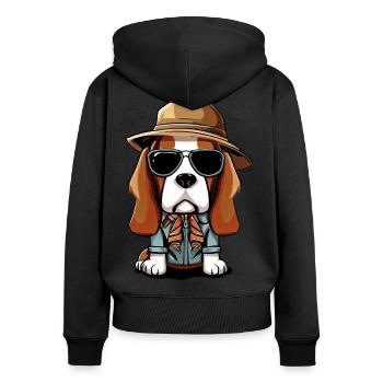Beagle der Wanderer - Frauen Premium Bio Zip Hoodie - Schwarz - Hinten - Julia (174cm)