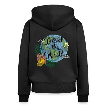 Faire le tour du monde - Sweat à capuche zippé Premium bio Femme - noir - Dos - Julia (174cm)