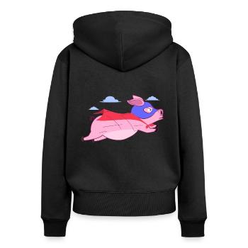 Pig Superhero - Women's Premium Organic Zip Hoodie - black - Back - Julia (174cm)