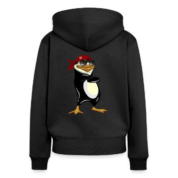 Cooler Pinguin - Frauen Premium Bio Zip Hoodie - Schwarz - Hinten - Julia (174cm)