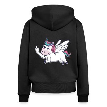 Mittelfinger Einhorn - Sweat à capuche zippé Premium bio Femme - noir - Dos - Julia (174cm)