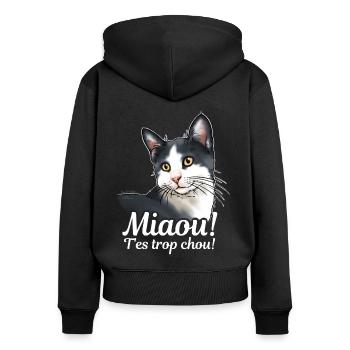 Chat noir et blanc Miaou - Sweat à capuche zippé Premium bio Femme - noir - Dos - Julia (174cm)