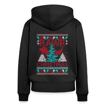 Dinosaurier Rex Weihnachten Ugly Christmas Sweater - Frauen Premium Bio Zip Hoodie - Schwarz - Hinten - Julia (174cm)