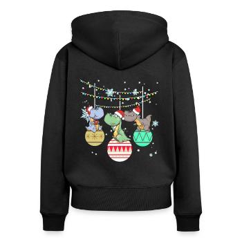 Dinosaurier T-Rex Santa Weihnachten Geschenk - Frauen Premium Bio Zip Hoodie - Schwarz - Hinten - Julia (174cm)