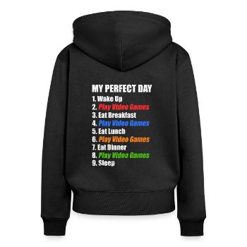 Gaming - Frauen Premium Bio Zip Hoodie - Schwarz - Hinten - Julia (174cm)