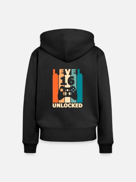 Level 16 - Frauen Premium Bio Zip Hoodie - Schwarz