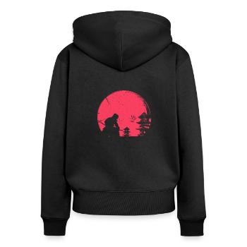 Aikido - Frauen Premium Bio Zip Hoodie - Schwarz - Hinten - Julia (174cm)