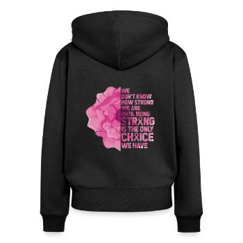 Cancer du sein Cancer du sein - Sweat à capuche zippé Premium bio Femme - noir - Dos - Julia (174cm)