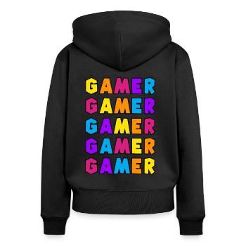 Gamer - Frauen Premium Bio Zip Hoodie - Schwarz - Hinten - Julia (174cm)