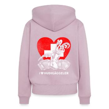 Suisse Ländler Schlager Musique folklorique Hudigäggeler - Sweat à capuche zippé Premium bio Femme - rose poudré - Dos - Julia (174cm)