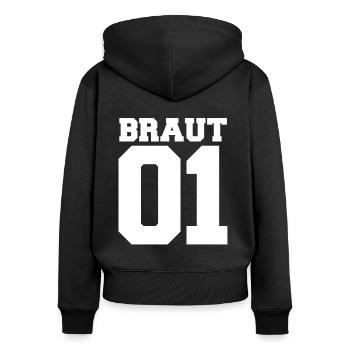 Junggesellenabschied Polterabend 01 Braut Crew - Frauen Premium Bio Zip Hoodie - Schwarz - Hinten - Julia (174cm)