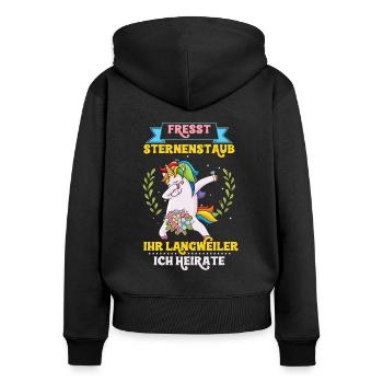 Junggesellenabschied Polterabend JGA Braut Einhorn - Frauen Premium Bio Zip Hoodie - Schwarz - Hinten - Julia (174cm)