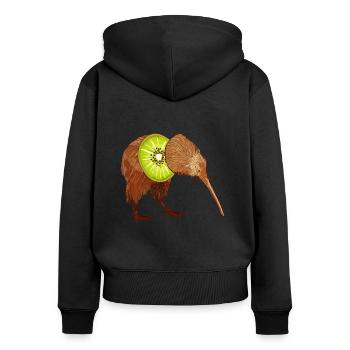 Neuseeland Kiwi Vogel Frucht Humor lustig - Frauen Premium Bio Zip Hoodie - Schwarz - Hinten - Julia (174cm)