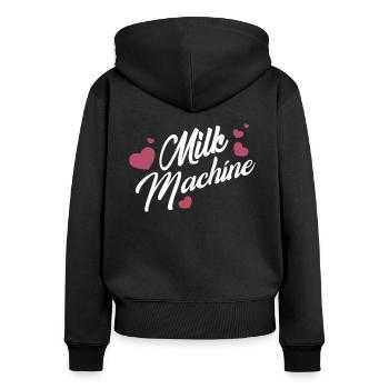 Milchmaschine Witzig Mama Stillen - Frauen Premium Bio Zip Hoodie - Schwarz - Hinten - Julia (174cm)