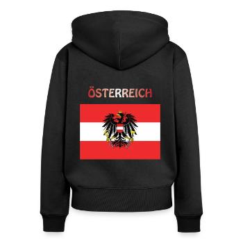 Drapeau autrichien Autriche Autriche Autriche - Sweat à capuche zippé Premium bio Femme - noir - Dos - Julia (174cm)