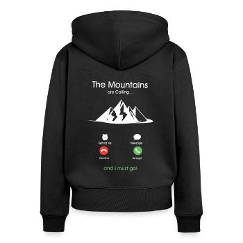 Die Berge rufen und ich muss gehen. - Frauen Premium Bio Zip Hoodie - Schwarz - Hinten - Julia (174cm)