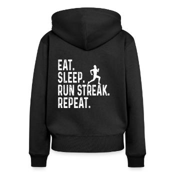 Mangez Sleep Run Streak Répétez Funny Runner - Sweat à capuche zippé Premium bio Femme - noir - Dos - Julia (174cm)