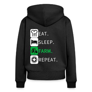 Eat Sleep Farm Wiederholung Farmer Farming Lustige - Frauen Premium Bio Zip Hoodie - Schwarz - Hinten - Julia (174cm)