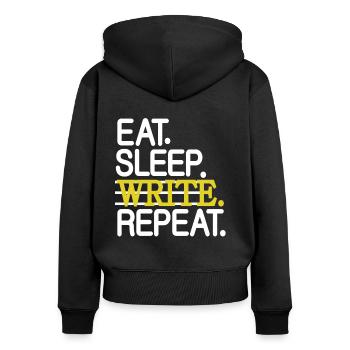 Essen Schlafen Schreiben Wiederholen Schreiben - Frauen Premium Bio Zip Hoodie - Schwarz - Hinten - Julia (174cm)