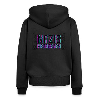 Anti Nazi Techno Spruch - Frauen Premium Bio Zip Hoodie - Schwarz - Hinten - Julia (174cm)