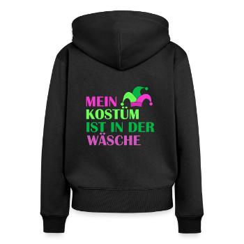 Mein Kostüm ist in der Wäsche Karneval Fasching - Frauen Premium Bio Zip Hoodie - Schwarz - Hinten - Julia (174cm)