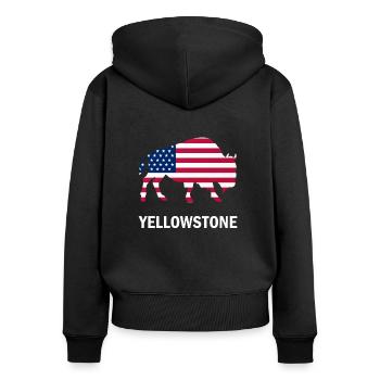 Yellowstone-Bison-Büffel Amerikanische Flagge - Frauen Premium Bio Zip Hoodie - Schwarz - Hinten - Julia (174cm)