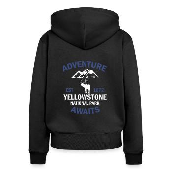 Der Yellowstone-Nationalpark wartet auf Abenteuer - Frauen Premium Bio Zip Hoodie - Schwarz - Hinten - Julia (174cm)