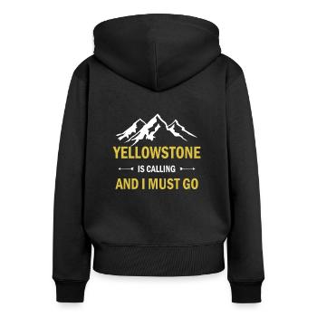 Yellowstone ruft: Ich muss in den Nationalpark - Frauen Premium Bio Zip Hoodie - Schwarz - Hinten - Julia (174cm)