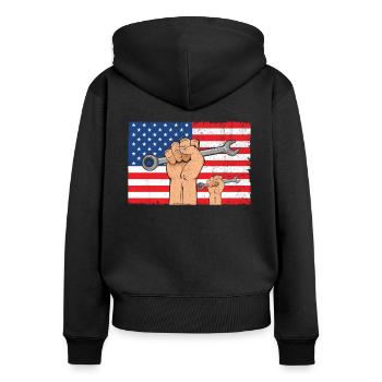 Bonne fête du travail - Drapeau du travail - Sweat à capuche zippé Premium bio Femme - noir - Dos - Julia (174cm)