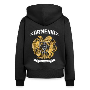 En Arménie, mon histoire commence - Sweat à capuche zippé Premium bio Femme - noir - Dos - Julia (174cm)