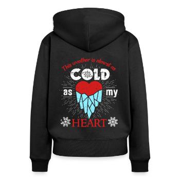 Cadeau coeur hiver par temps froid - Sweat à capuche zippé Premium bio Femme - noir - Dos - Julia (174cm)