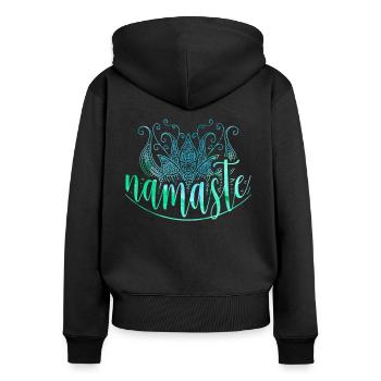 Namaste Lotus Yoga - Frauen Premium Bio Zip Hoodie - Schwarz - Hinten - Julia (174cm)