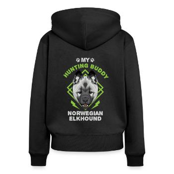 Norwegischer Elchhund Norwegian Elkhound - Frauen Premium Bio Zip Hoodie - Schwarz - Hinten - Julia (174cm)