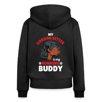 Gordon Setter - Sweat à capuche zippé Premium bio Femme - noir - Dos - Julia (174cm)