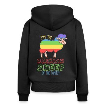 I'm the rainbow sheep of the family - Frauen Premium Bio Zip Hoodie - Schwarz - Hinten - Julia (174cm)