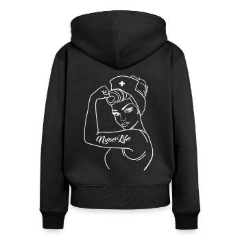 Nurse Life - Sweat à capuche zippé Premium bio Femme - noir - Dos - Julia (174cm)